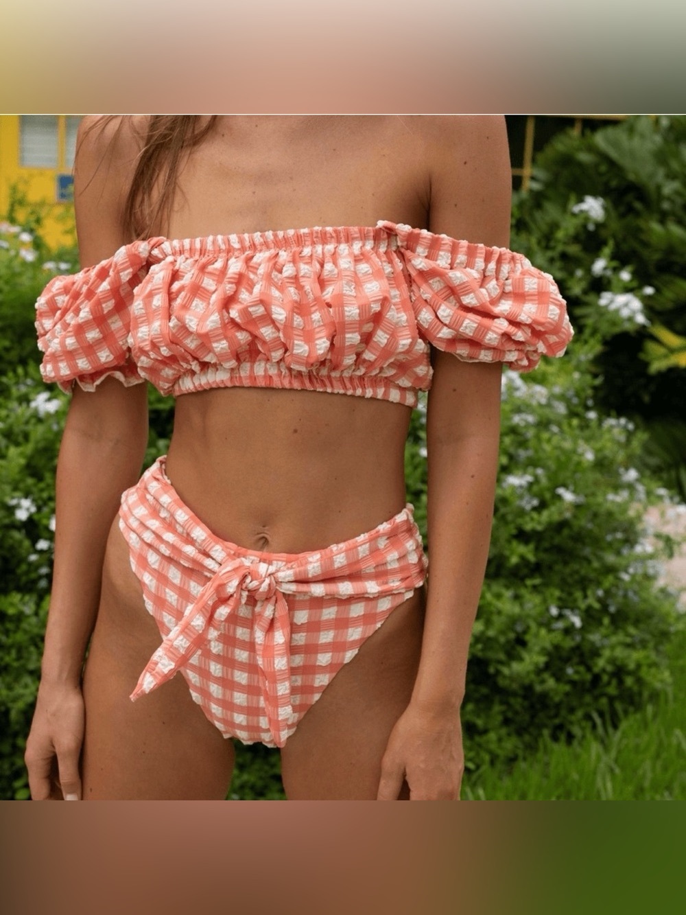 XS Montce Swim Shrimp Gingham Marcella Bikini top